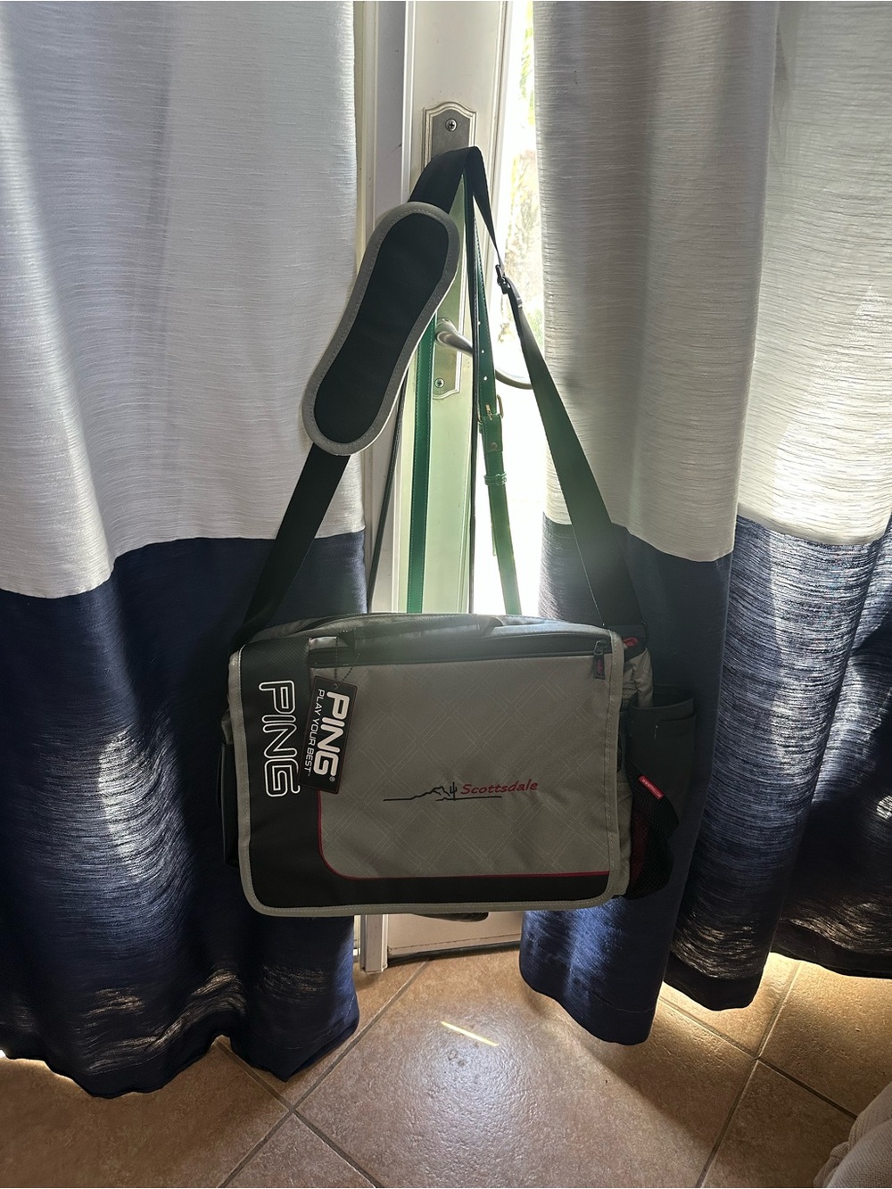 Ping Men’s Messenger Bag in Gray with Red Accents